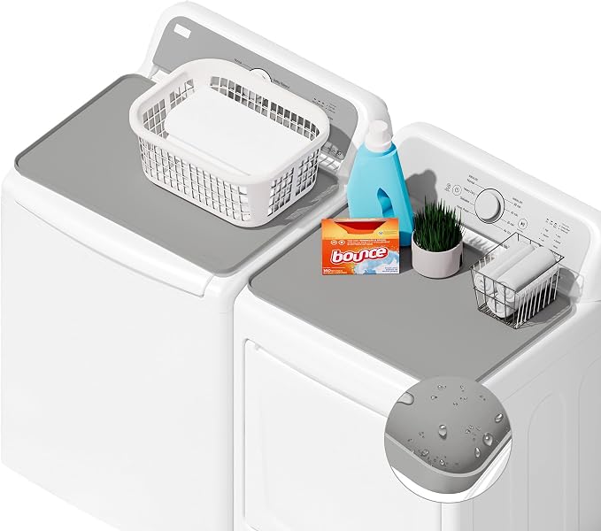 2 PACKS SEIRI Washer and Dryer Topper, 26" x 18" Silicone Top Protector Mat for Slant Top Surface Cover and Top Load Washing Machine Laundry Room Non-Slip Waterproof Dryer Cover Medium (Light Gray)