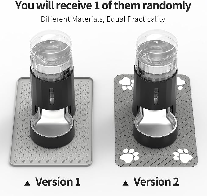 JUNSPOW Cat Water Dispenser with Placemat and Stainless Steel Bowl, Automatic Gravity Water Dispenser for Cats or Small Medium Size Dogs, Large Capacity, Easy to Clean and Safe for Pets (4L Black)