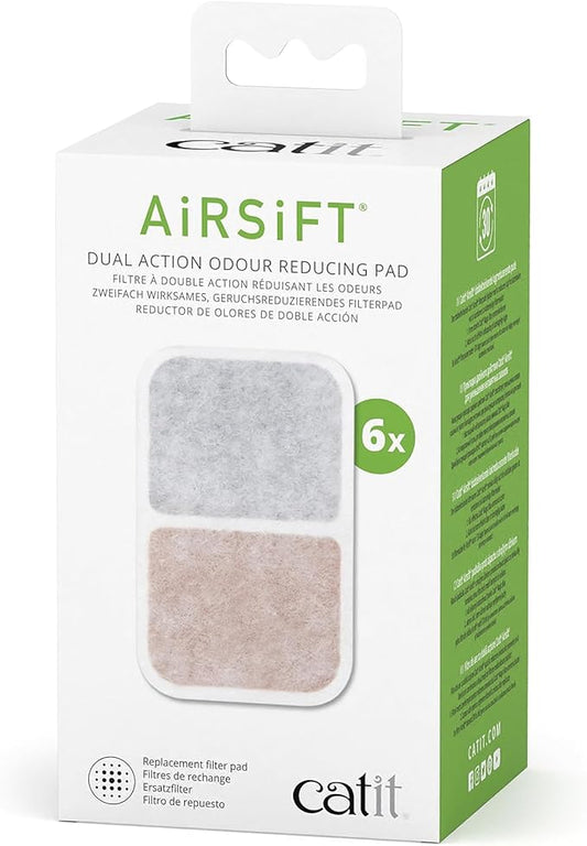 Catit Airsift Dual Action Air Purifier Pad, 6 Pack – Two Media Filter to Keep Litter Box Odors at Bay