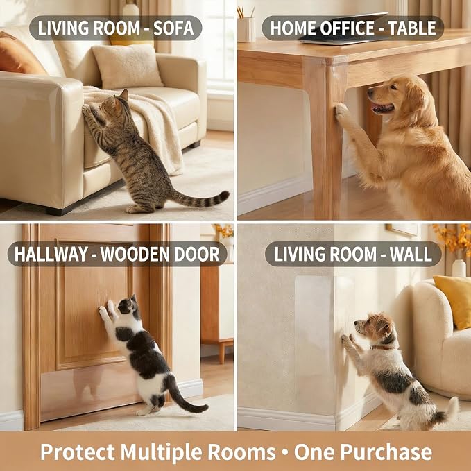 2 Pack Anti-Cat Scratch Furniture Protector, Single-Sided Sticky Couch Protector for Cats Claws,Cat Scratch Furniture Protector,Cat Scratch Furniture Door Protector for Sofa Tables (196.85" x 11.81")