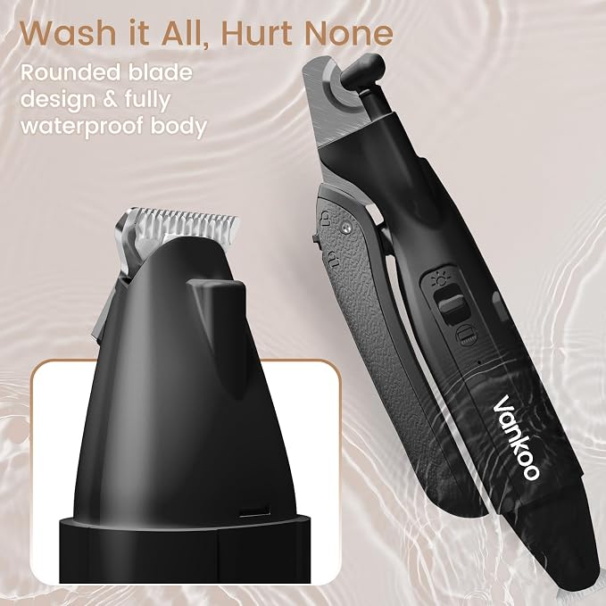 2 in 1 Dog Nail Clippers & Trimmers with LED Lights, Splash Guard - Pet Hair Trimmer for Around Paws, Ear, Eye,Face, Rump Rechargeable & IPX7 Waterproof Grooming Supplies for Cats, Dogs