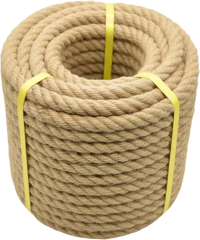 Jute Rope Natural Jute Manila Rope Nautical Hemp Rope Twisted Natural Thick Heavy Duty Ropes for Crafts, Bundling,Anchor, Hammock, Nautical, Cat Scratching Post, Railings,Decorate (3/4 in X 100 Ft)