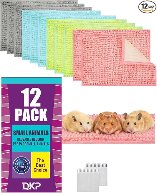 12PCS Guinea Pig Bath Mats Set, Washable, Reversible Guinea Pig Bedding Fleece Liner, 16x12 Inch Guinea Pig Mats for Cage Include Tooth Grinding Toy, Reusable Pet Pee Pads for Rabbit, Bunny, Hamster
