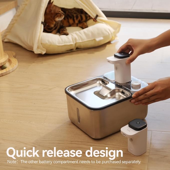 Automatic Stainless Steel cat Water Fountain for Pets Indoor, Wireless Metal Dispenser, Cordless Battery Operated Dog Drinking Fountains, Rechargeable Waterer with Motion Sensor, Black,3.5L 6 Filters