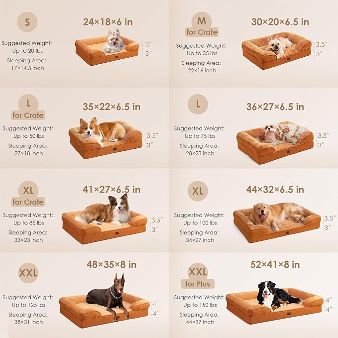 EHEYCIGA Orthopedic Dog Bed for Medium Dogs, Waterproof Memory Foam Medium Dog Beds with Sides, Non-Slip Bottom and Egg-Crate Foam Pet Couch Bed with Washable Removable Cover,Pumpkin Orange