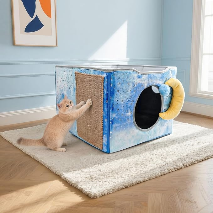 CWV Interactive Cat Toys for Indoor Cats, Kitten Toys with Scratch Pad， Cat Hideaway with Peekaboo Holes, Star Cat House Cave with Soft Pillow