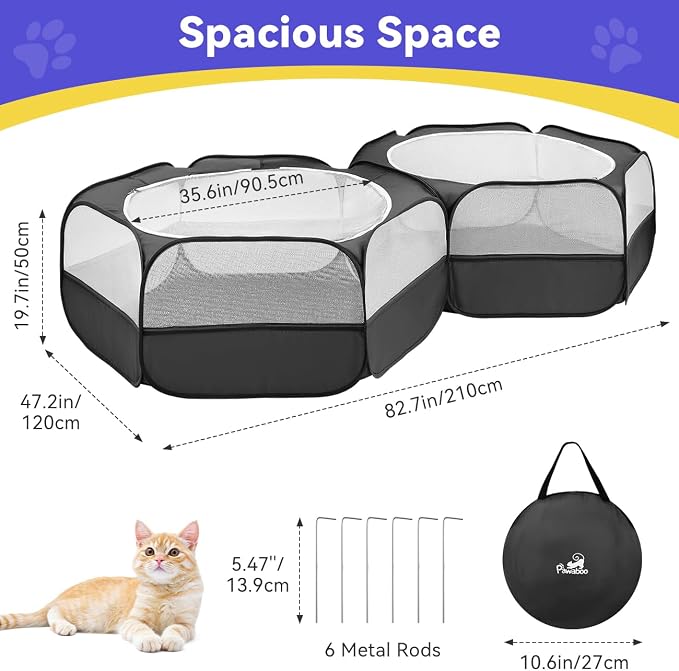 Pawaboo Small Animals Playpen, Portable Chicken Coop Run Large Chick Brooder with Zipper Splicing, Pop Up Pet Enclosure Cat Tent for Guinea Pig Bunny Puppy Indoor Outdoor, Black