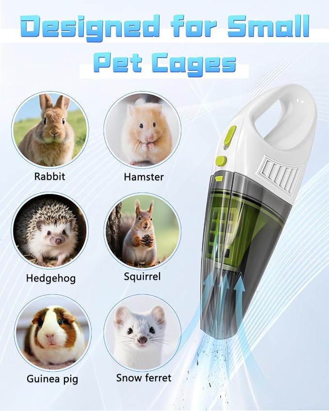 Guinea Pig & Rabbit Vacuum Cleaner Poop: Extended Capacity Cordless Cleaner for Pet Cages – Tackle Daily Messes of Guinea Pig, Bunny, Bird, Reptile & Other Small Animals - White