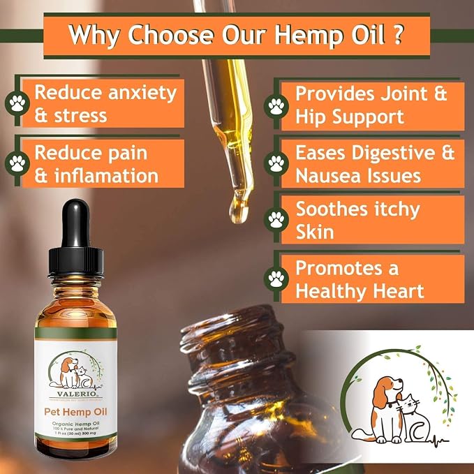 Valerio Pets Hemp Oil for Dogs and Cats - 1 Oz - Hemp Oil Drops with Omega Fatty Acids - Hip and Joint Support and Skin Health (3 Pack - 3 x 1 Oz)