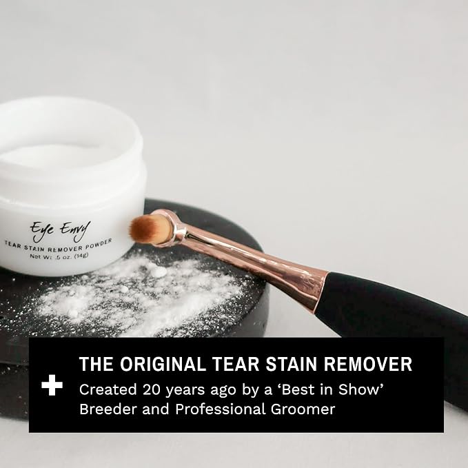 Eye Envy Dog Tear Stain Remover Starter Kit with ProPowder Brush | Stain Solution, Applicator Pads, Stain Powder and Small Applicator Brush | Lasts 30-45 Days