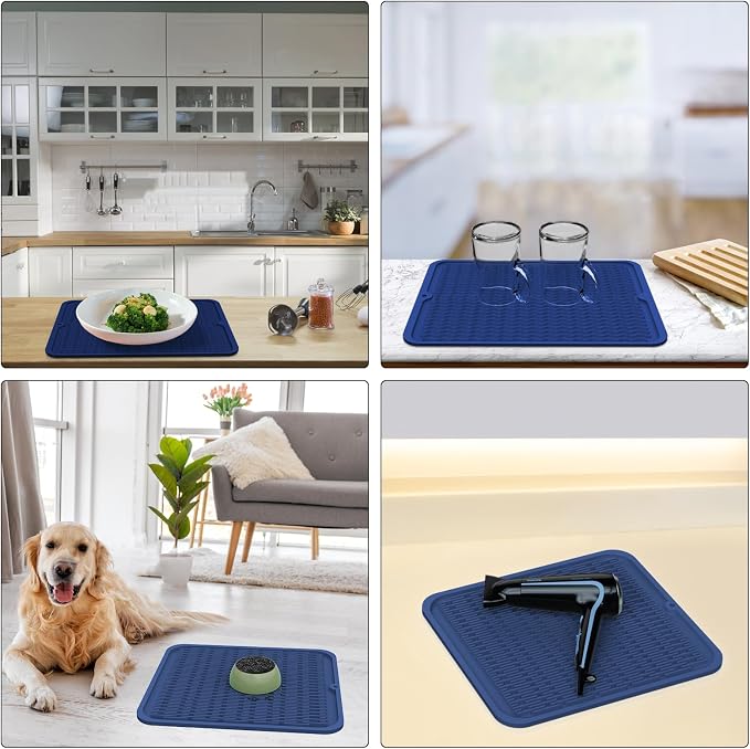 ZLR Heavy-Duty Silicone Dish Drying Mat (16" x 18" / 401 x 455mm) - XL Family-Size Thick 4mm Drainboard for Pots, Pans & Heavy Cookware - Oversized Trivet & Counter Protector, Non-Slip (Midnight Blue)