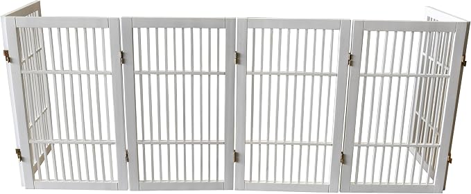 Urnporium Pet Dog Gate Freestanding, Strong Durable Folding Wooden Fence, Portable Acacia Hardwood Safety Barrier for Indoor & Outdoor Use (White Pet Gate, 6 Panel 30" Tall)