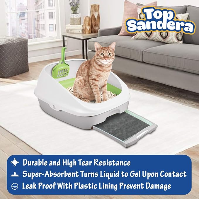 Activated Carbon Cat Litter Pads (40 Pack) - 6-Layer Odor Control Refills Compatible with Breeze Litter Box - High Absorbency 16.9" x 11.4 "