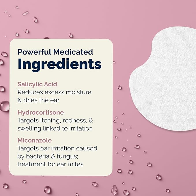 Vetnique Oticbliss Medicated Dog Ear Wipes, Dog & Cat Ear Cleaner Yeast, & Ear Infection Treatment with Hydrocortisone, Antibacterial & Antifungal for Itchy Ears (Medicated Ear Wipes)