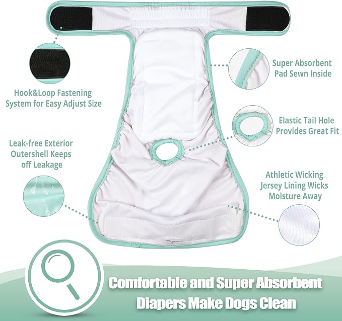 wegreeco Reusable Washable Dog Diapers Female with 1PC Suspender, Dogs Period Heat Diapers Female Heat Cycle, XL Medium Large Small Doggie Puppy Diapers for Incontinence (Large)
