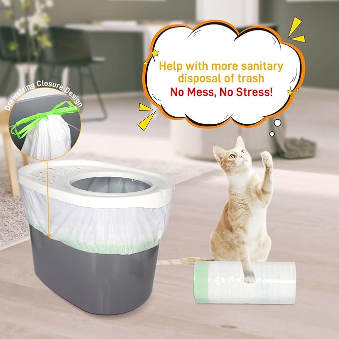 Cat Litter Box Liners Compatible with Top Entry Litter Pans Model, Heavy Duty Tear Resistant Large Litter Pan Liners 50 Count Drawstring Litter Liner Bags