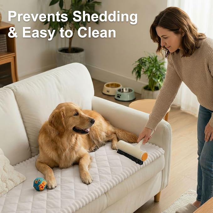 Smiry Couch Cover for Dogs, Non Slip Washable Pet Sofa Protector for Large Dogs, Cats, Fuzzy Plush Sofa Covers Backrest & Armrest, Against Fur, Dirt & Scratch Resistant, White, 35.4"×35.4"