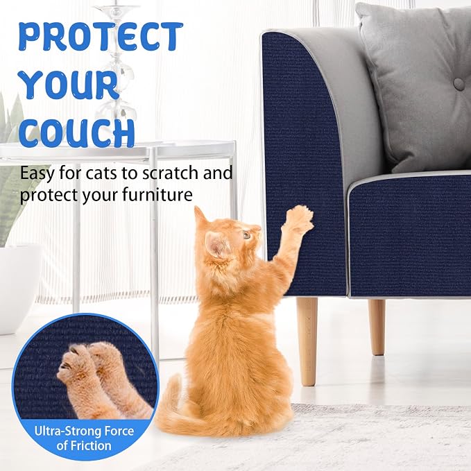 Climbing Cat Scratcher Mat Trimmable Cat Scratching Post Carpet 78.7’’x15.8’’ Self Adhesive Carpet Mat Pad Replacement for Cat Tree Shelves Post Couch Wall Furniture Steps DIY Protector (Dark Blue)