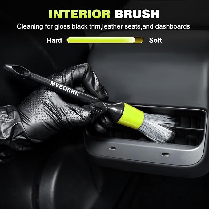 MVEQRRN 9PCS Car Detailing Brush Set, Boar Hair Detailing Brushes,Car Detailing Wheel Kit (Green) | Soft & Stiff Bristles Auto Detailing Brush,Wheel & Tire Brush,Interior & Exterior Car Brush,Car Wash Kit for Cars,Trucks,SUVs