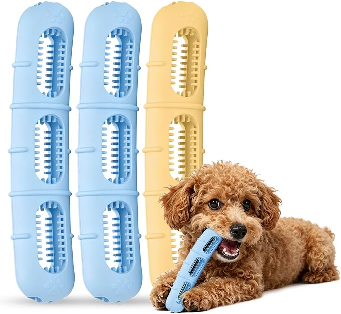 Bite and Brush Puppy Teething Chew Toy with Bristles, Stuffable Rubber Teether for Small Medium Dogs, BPA-Free, Teeth Cleaning & Teething Relief, Keeps Puppy Busy (3pcs)
