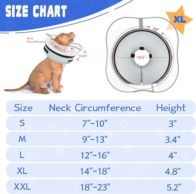 Elevated Inflatable Dog Cone Collar Alternative After Surgery, Dog Donut Collar, Soft Pet Cone to Stop Licking for Small Medium Large Dogs