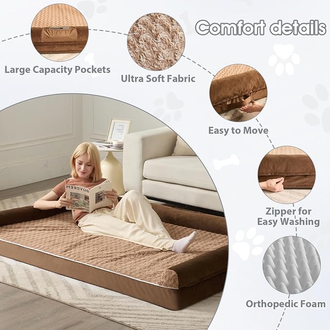 BFPETHOME Orthopedic Washable Dog Beds Large Sized Senior Dog for Comfy Sleeping with Removable Cover, Waterproof Big Soft Pet Couch Bed for Dogs Rerlax