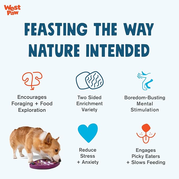 West Paw Seaflex Waves Feast Mat – All-in-One, Slow Feeder, Lick Mat – Encourages Foraging & Food Exploration - Engages Picky Eaters & Slow Feeding - Versatile – Easy to Clean, Non-Toxic - Periwinkle