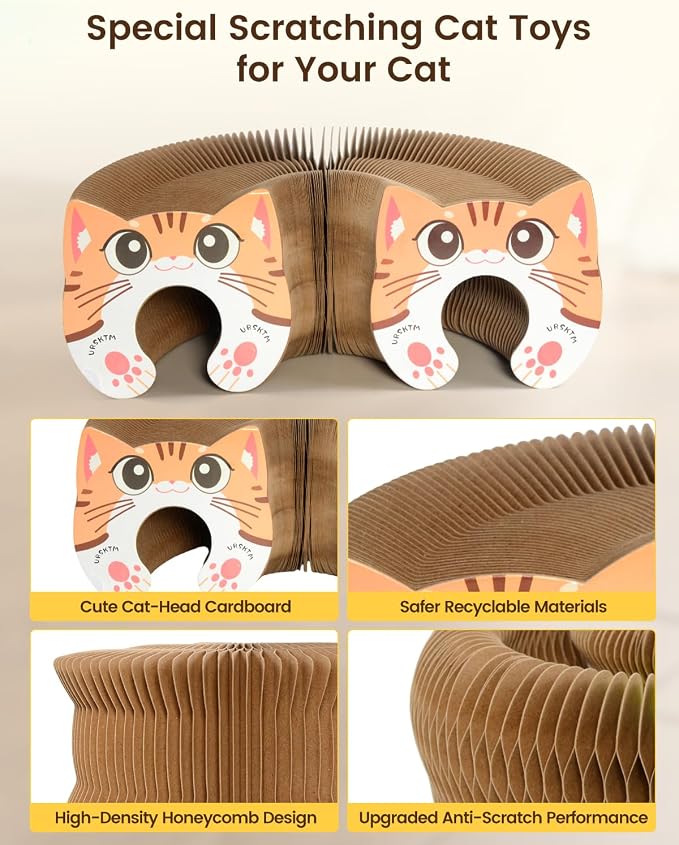 Upgraded-Magnetic Magic Organ Cardboard Cat Scratching Toy for Indoor Cats Flip with Fun, (Gray-1PCS & Orange-2PCS), 3PCS
