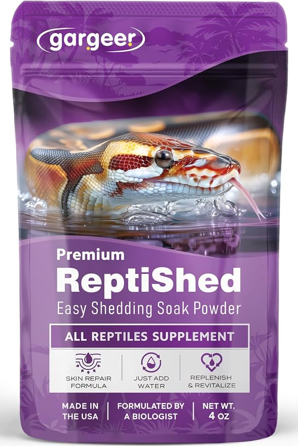 Gargeer 'ReptiShed' Shedding Aid Soak Powder for Reptiles | Stuck Shed Remover for Dragons, Geckos, Lizards, Snakes | Aloe, Chamomile, Hyaluronic Acid | Bath Supplement | Made in the USA. Enjoy!