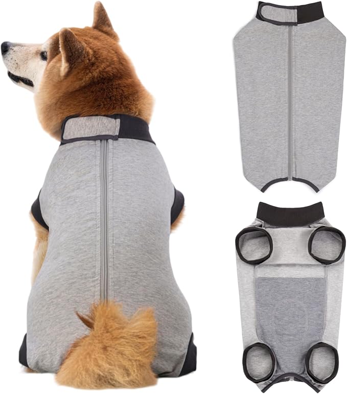 Dog Recovery Suit After Surgery, Abdominal Wound Protection Onesie, Anti-Licking Substitute for E-Collar & Cone, Relieves Anxiety, Easy to Put On, Suitable for Male & Female Dogs (Grey, X-Small)