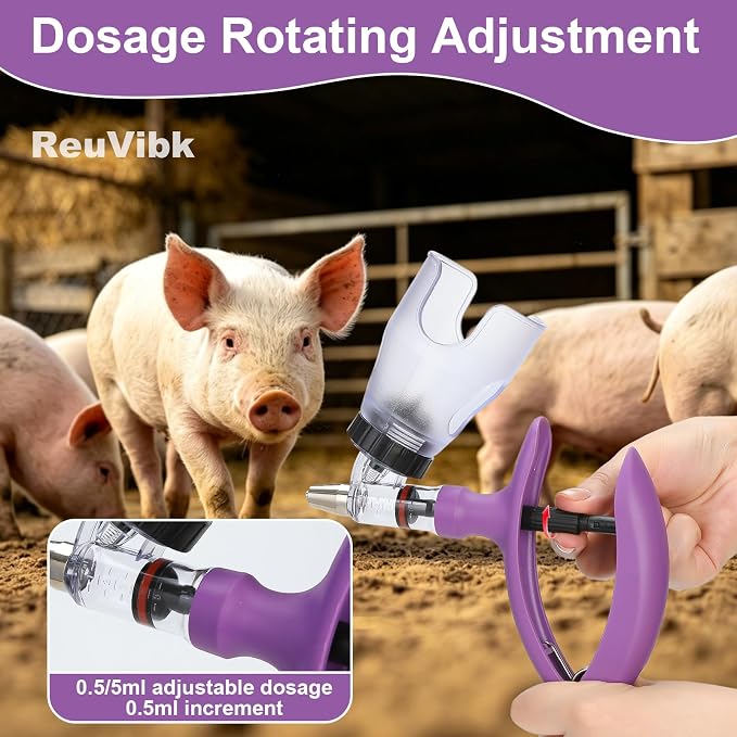 5ML Livestock Syringes, Automatic Self Refill Syringe Continuous Repeating Adjustable Bottle Attachment Livestock Animal Injection Gun with 10 Needles, for Chicken, Duck, Pig, Sheep, Cow Poultry