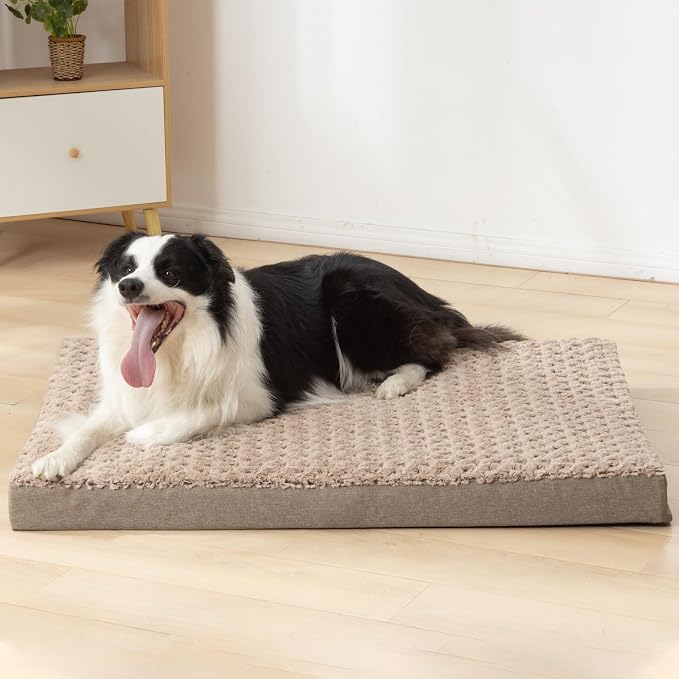 KHONSU PET Dog Bed Mat Plush 3.5in Orthopedic Pad for Large Dogs up to 90 lbs Waterproof Removable Cover Machine Washable for Extra Large Dogs
