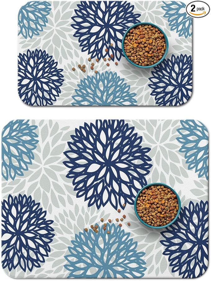 Dog Food Mats 2 Pack for Floors, Absorbent and Quick-Drying Pet Cat Food Mat,Anti-Fouling and Easy-to-Clean Pet Feeding Mat,Dog Bowl Mat for Messy Drinking Water Bowls 12"x 20"+18x24