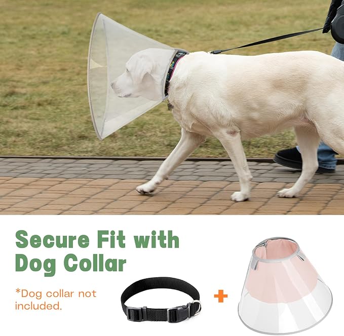 Dog Cone Collar to Stop Licking with Soft Liner, Comfortable Elizabeth Recovery Collar for Large Medium Dogs After Surgery, Pet Neck Head Cone Alternative,L