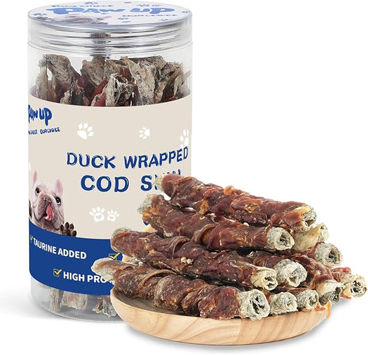 PAWUP Duck Wrapped Cod Skin Rolls Dog Treats, Natural Fish Skin Chews with Real Duck, Rawhide-Free Dog Snacks for Small & Medium Dogs, 12.5 oz (12-15 Count)