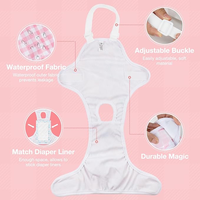 MICOOYO Dog Diaper Onesie Sanitary Pantie with Adjustable Suspender Washable Dog Period Panties Doggie Diapers Pet Underwear Female Dogs Diapers for Heat (Striped, XS/S)