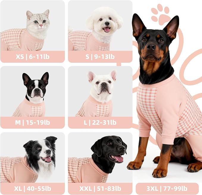 Dog Recovery Suit After Spay-Prevents Lick & Shed (Pink,L) | Soft, Breathable cotton onesie protects abdominal surgical areas by preventing licking,scratching,and shedding