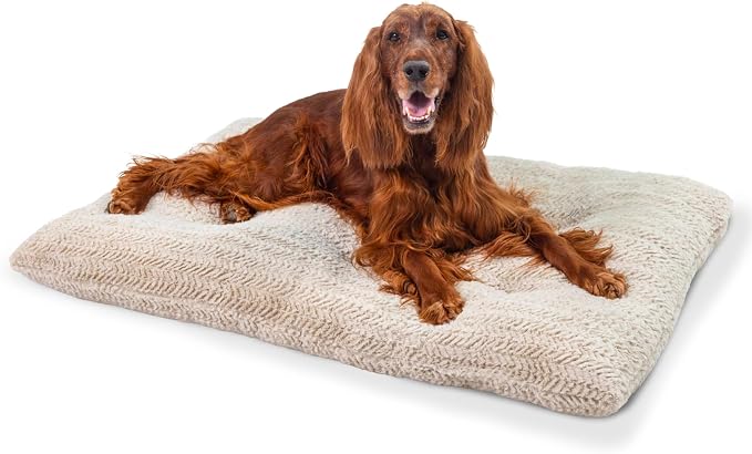 Best Friends by Sheri Comfy Crate Sleeper Mat – Plush Low-Pile Dog Bed, 42" x 28", XL & XXL Crates, Up to 100 lb Dogs, Machine Washable, Herringbone Pattern, Oyster