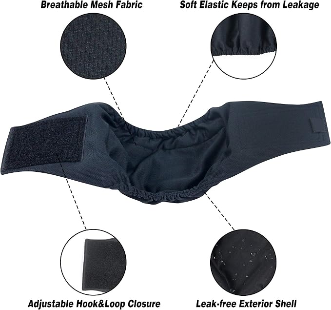 Leekalos Male Dog Diapers (3 Pack), High Absorbing Dog Belly Bands for Male Dogs, Washable Reusable Dog Male Wraps (Black, Blue, Coffee, Large)