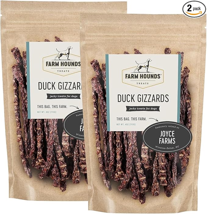 Farm Hounds - Duck Gizzards - Premium Natural Jerky for Dogs - 100% Humanely Raised Duck - Break-to-Size - Great for Training & Treats - No Added Fillers - Made in USA - 4oz - 2 Pack