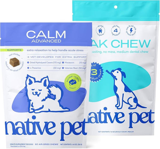 Native Pet Advanced Calming Chews for Dogs & 3 Medium Yak Cheese Himalayan Dog Chews - Long Lasting Dental Sticks for Medium Breeds Supports Mental Enrichment & Helps with Anxiety Related Behavior