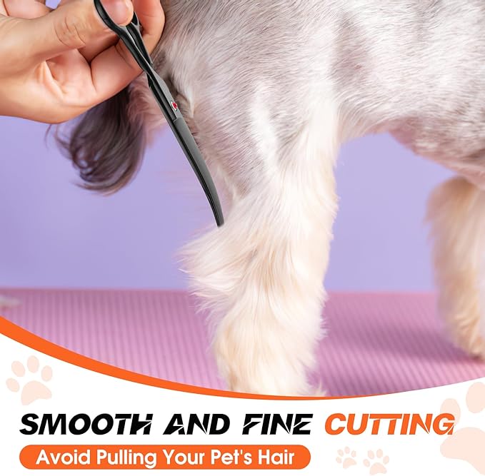 JASON 7" Dog Grooming Scissor - Professional Down-curved Shear with Ergonomic Handle Japanese Stainless Steel Hair Scissor for Dogs, Cats and Other Pets, Sharp (Down-curved, Black) Christmas Gift