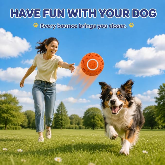 Interactive Dog Toy Ball, Durable Motion Activated Automatic Moving Ball for Small/Medium/Large Dogs, Rechargeable Dog Treat Ball with LED Lights, 2 Play Modes to Keep Your Dog Busy (Orange)