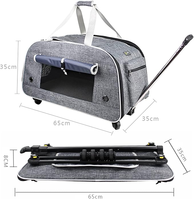 Pet Carrier with Wheels, Dog Rolling Travel Carrier Cat Carrier,Soft Sided,Small Dog and Cat Carrying Bag with Telescopic Walking Handle for Cats Dogs Rabbits Kittens Puppies