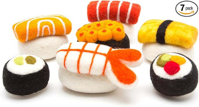 Glaciart One Wool Sushi Cat Toy Set with Catnip | Cute Cat Toy for Interaction & Boredom Relief, Encourages to Exercise, Explore & Play | Filled w/Organic Catnip to Help Sooth or Reduce Anxiety