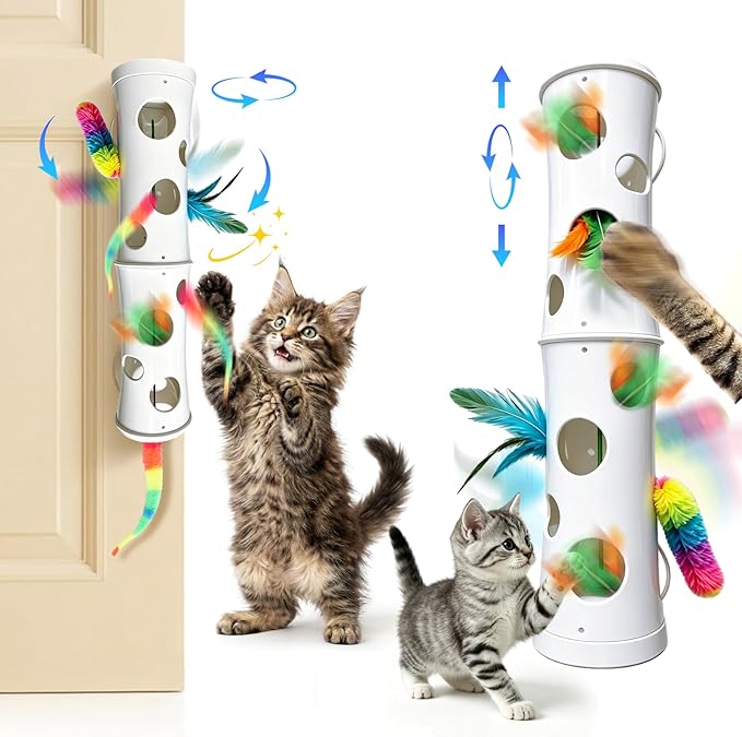 Cat Toys Interactive for Indoor Cats, Mounted Feather Automatic Enrichment Cat Toy with Speed Adjustable Smart Activated for Kittens & Bored Adult Cats, USB Rechargeable, Perfect For Indoor Cats