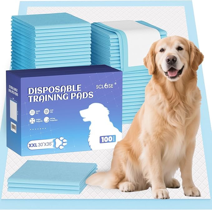 SCLOSE 100 Pack Pee Pads for Dogs Extra Large 30"x36", Puppy Pads XXL, Potty Pads for Dogs, Super Absorbent & Leak-Proof, Disposable Training Pads for Puppies, Doggie Pads, Blue