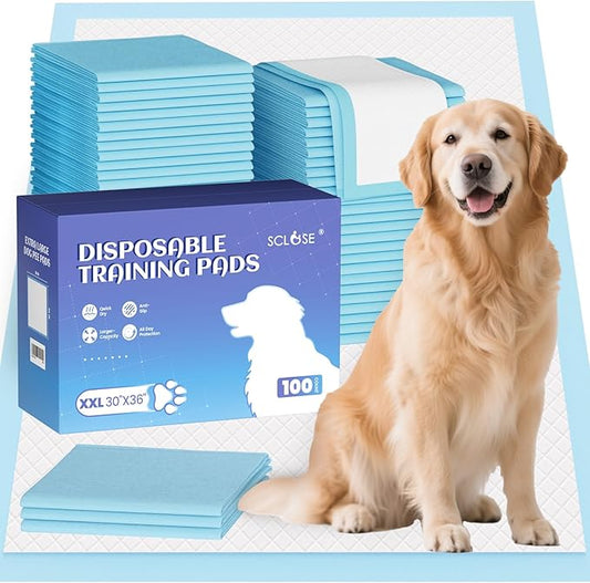 SCLOSE 100 Pack Pee Pads for Dogs Extra Large 30"x36", Puppy Pads XXL, Potty Pads for Dogs, Super Absorbent & Leak-Proof, Disposable Training Pads for Puppies, Doggie Pads, Blue