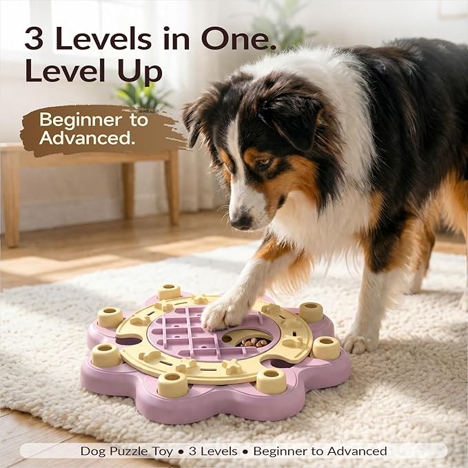 KADTC Dog Puzzle Toy, Large Size, 3 Levels of Step-by-Step Challenge Beginner to Advanced Slow Feeder & Mental Stimulation for Smart Dogs Enrichment Puppy Pink Toys