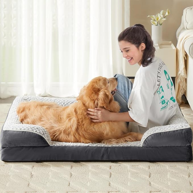 LEXTRO Orthopedic Dog Bed for Extra Large Dogs, Egg Crate Foam Bed for Extra Large Dogs, Equipped with Removable Waterproof Pillow Cover and Anti-Slip Bottom, Pet Bed